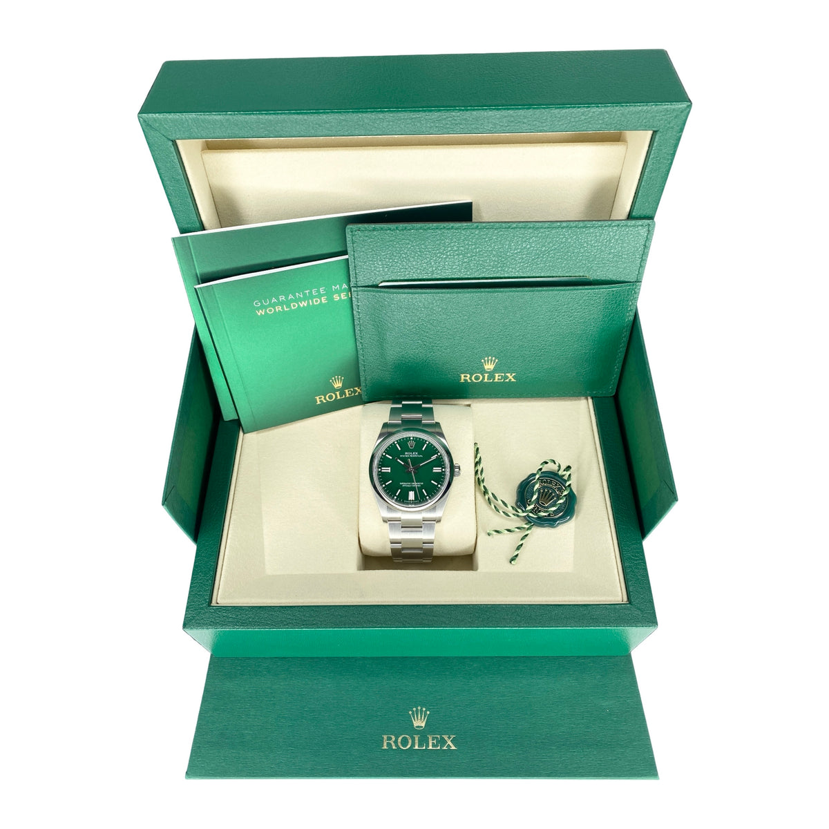 ROLEX OYSTER PERPETUAL 36 126000 01/2025 GRÜN NEU LC100 FULLSET