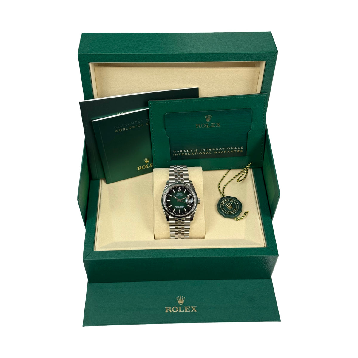 Rolex Datejust 36 126200 Grün Ombré Jubilee – Neu, Fullset 10/2026