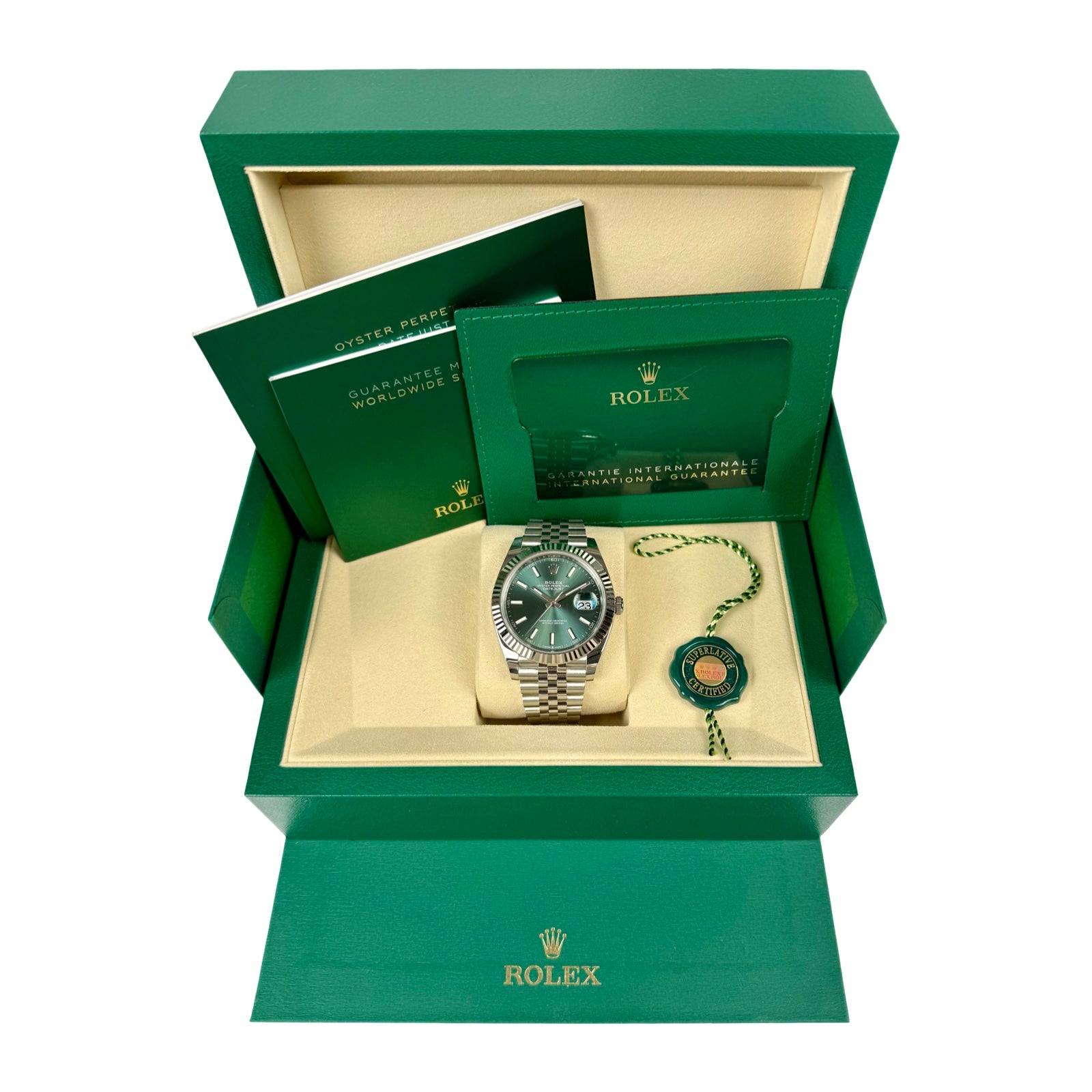 ROLEX DATEJUST 41 126334 MINT GRÜN JUBILEE 05/2025 FULLSET