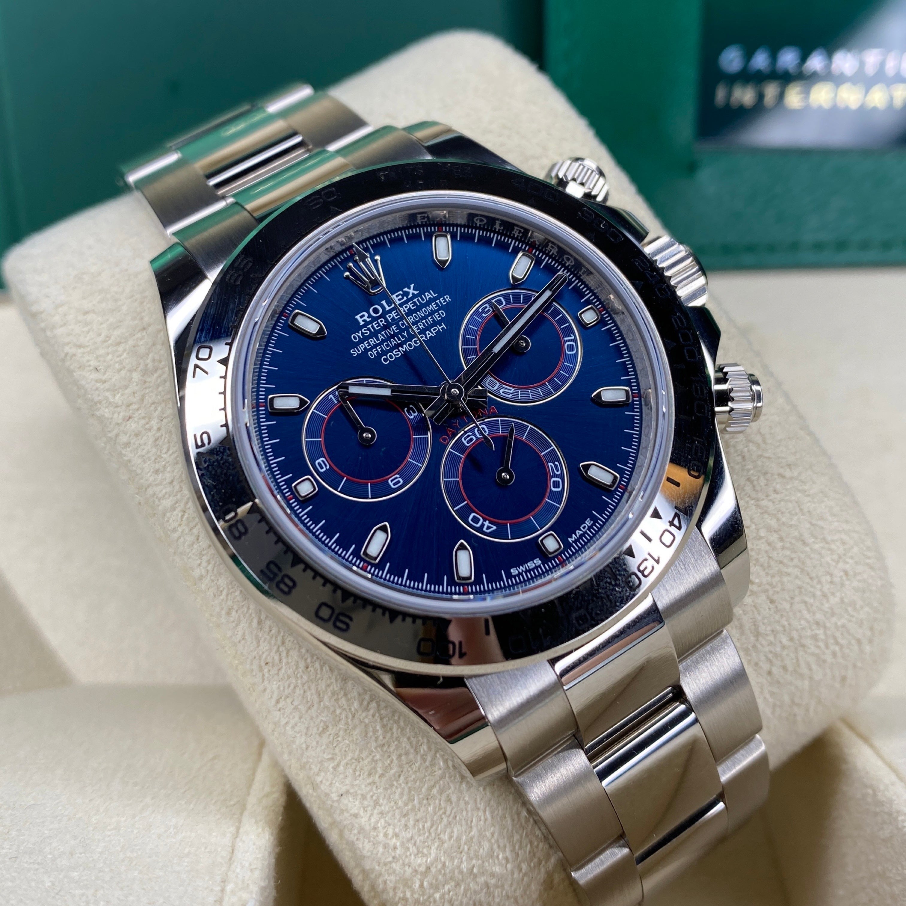 ROLEX DAYTONA 116509 blaues Zifferblatt 04/2023 LC100 FULLSET