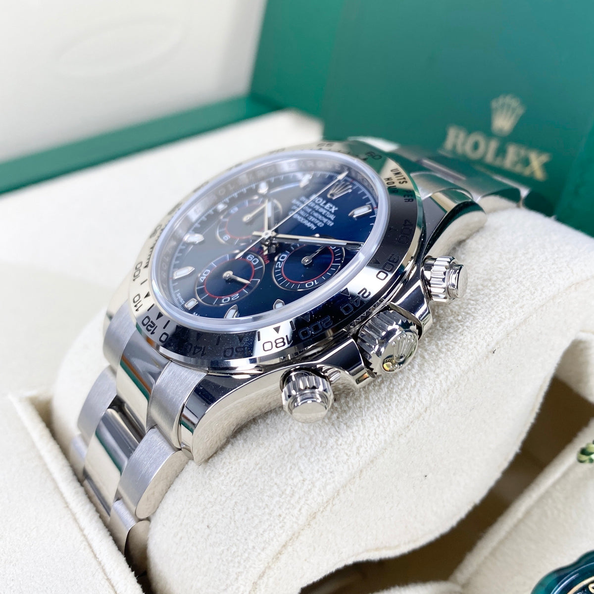 ROLEX DAYTONA 116509 blaues Zifferblatt 04/2023 LC100 FULLSET