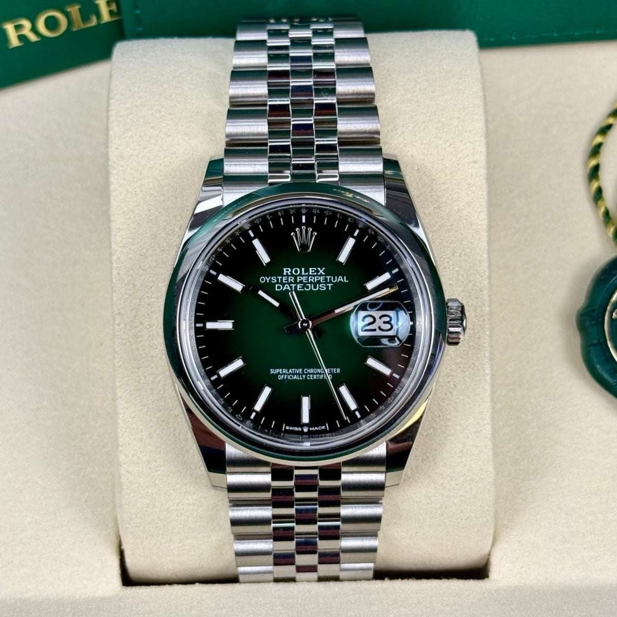 Rolex Datejust 36 126200 Grün Ombré Jubilee – Neu, Fullset 10/2026
