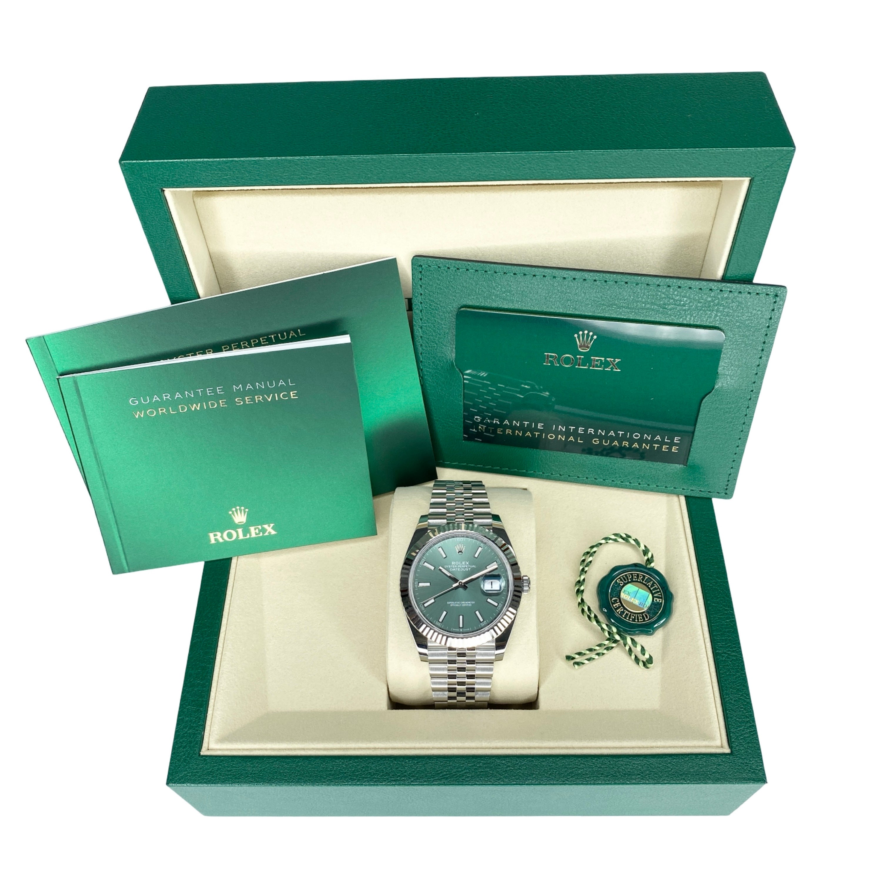 ROLEX DATEJUST 41 126334 MINT GRÜN 05/2025 LC100 NEU FULLSET