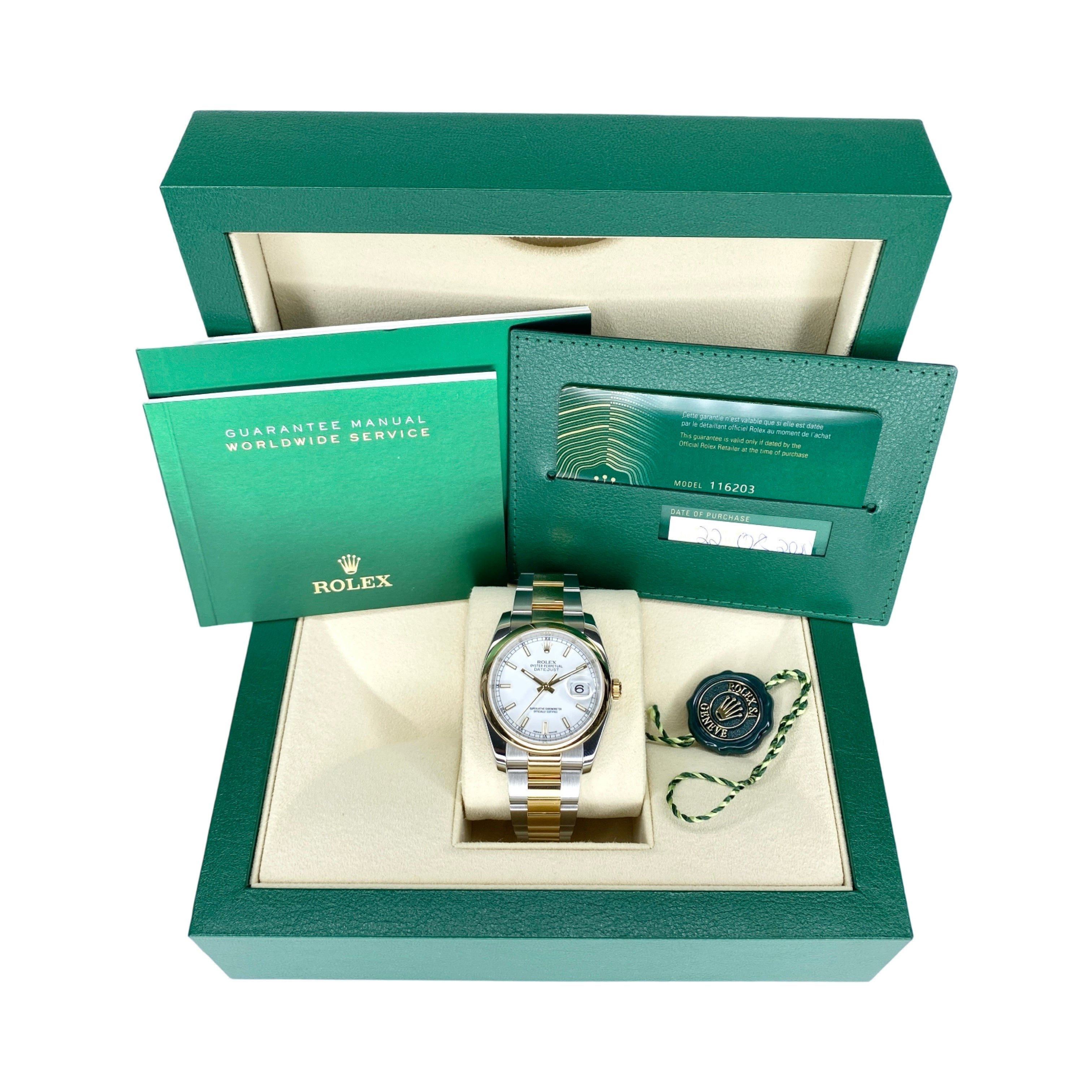 ROLEX DATEJUST 36 116203 2020 WEISS FULLSET NEU