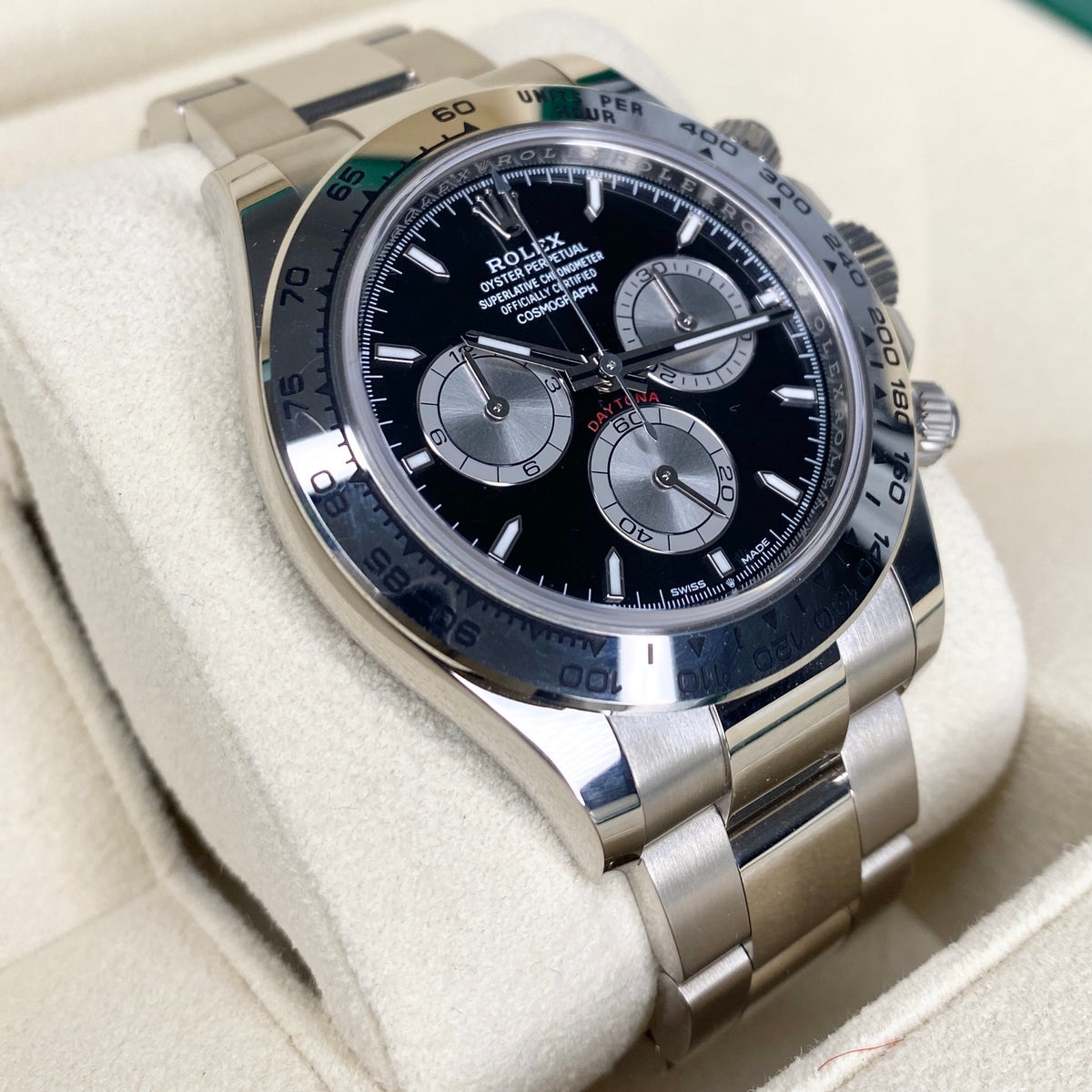 ROLEX COSMOGRAPH DAYTONA 126509 WEIßGOLD SCHWARZ 01/2024 LC100 NEU FULLSET