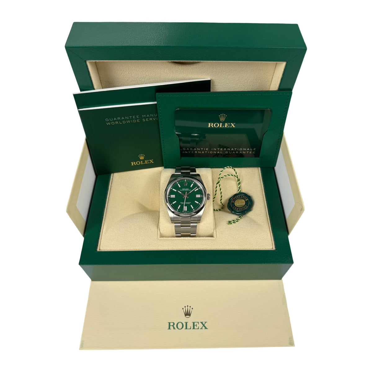 ROLEX OYSTER PERPETUAL 41 124300 GRÜN 06/2024 LC100 NEU FULLSET