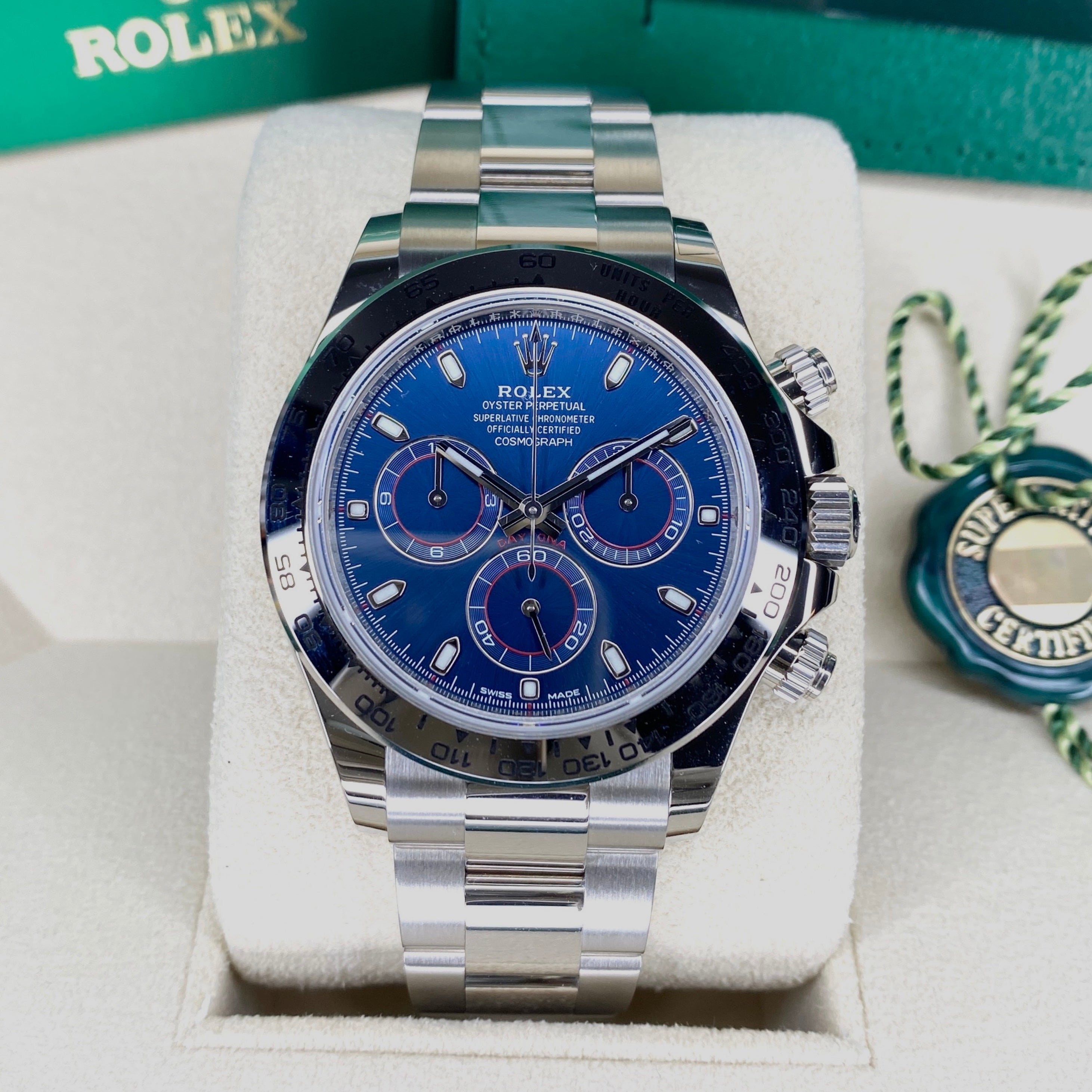 ROLEX DAYTONA 116509 blaues Zifferblatt 04/2023 LC100 FULLSET
