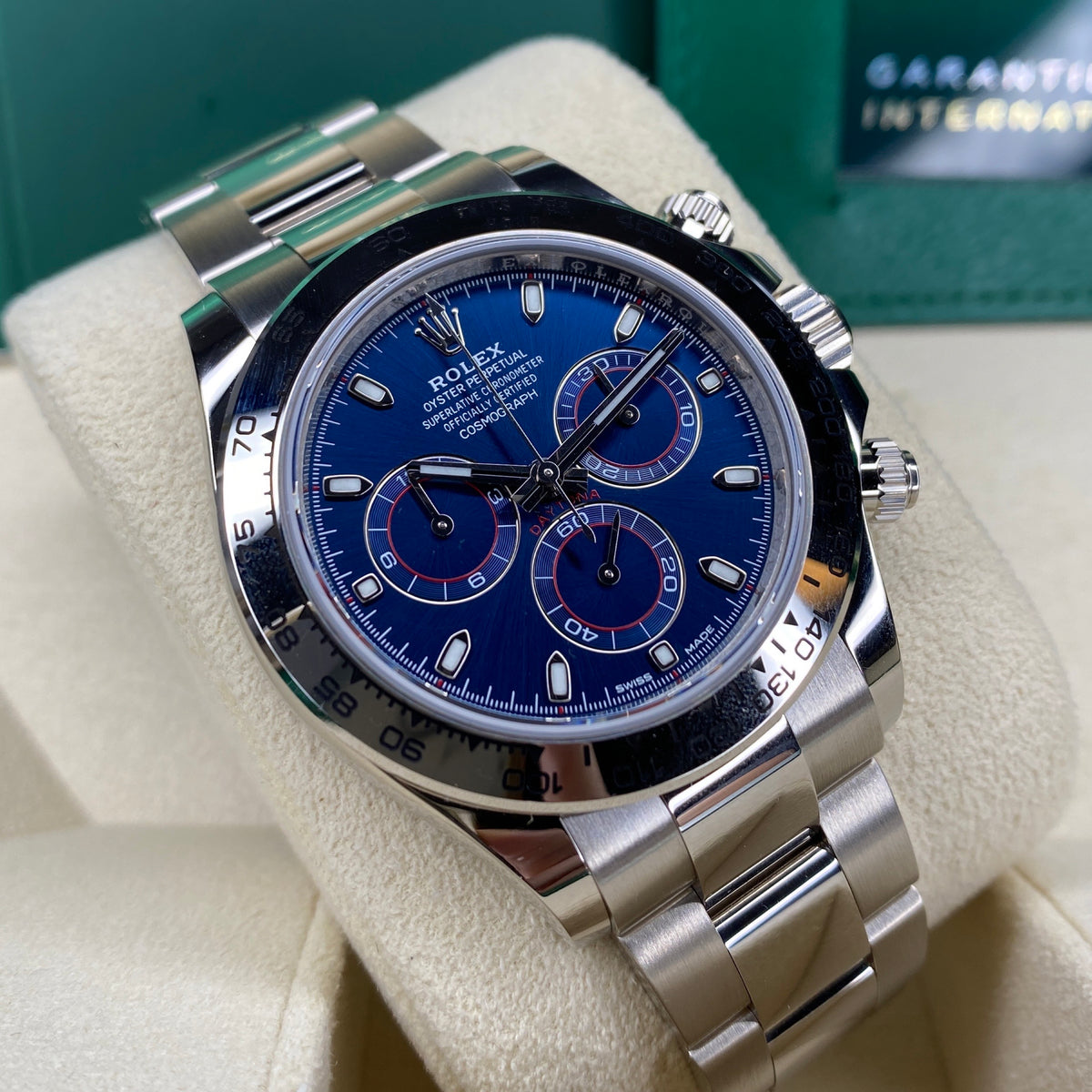 ROLEX DAYTONA 116509 blaues Zifferblatt 04/2023 LC100 FULLSET