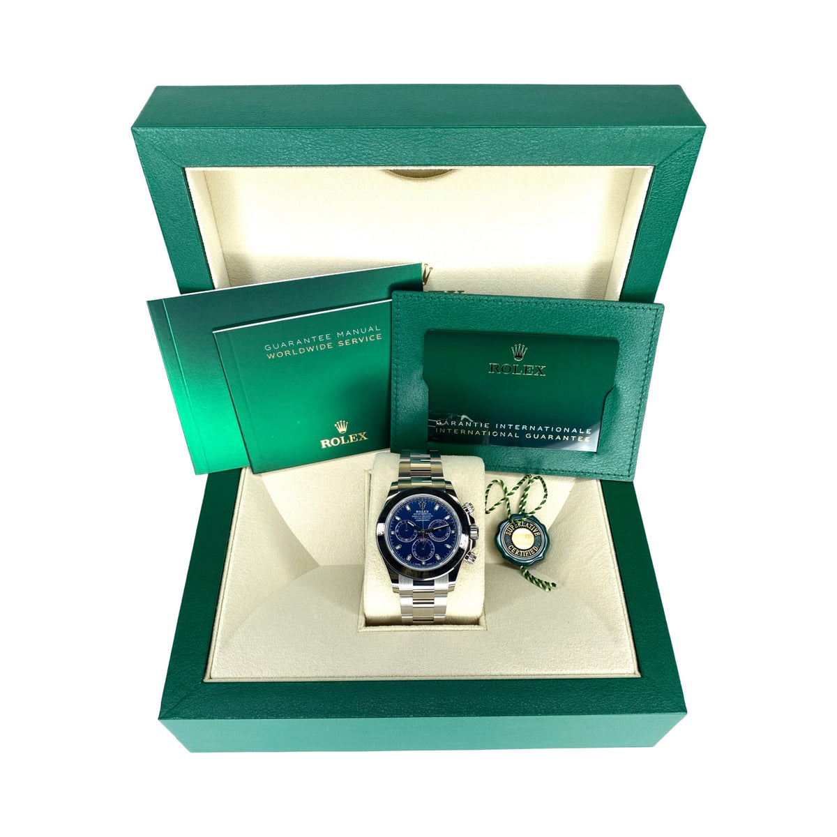 ROLEX DAYTONA 116509 blaues Zifferblatt 04/2023 LC100 FULLSET