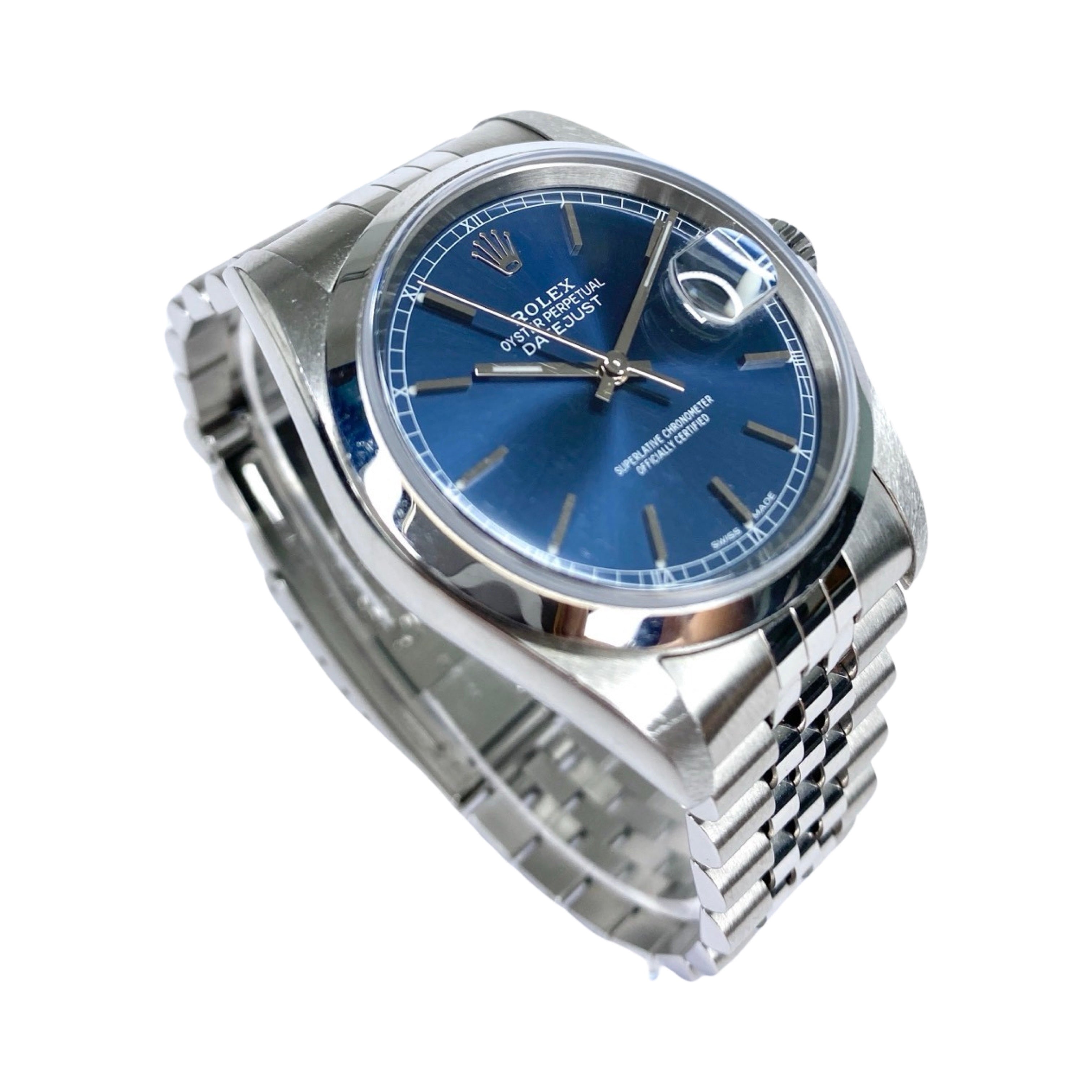 ROLEX DATEJUST 36 16200 BLAU 2004 LC100 FULLSET BUCHERER SERVICE