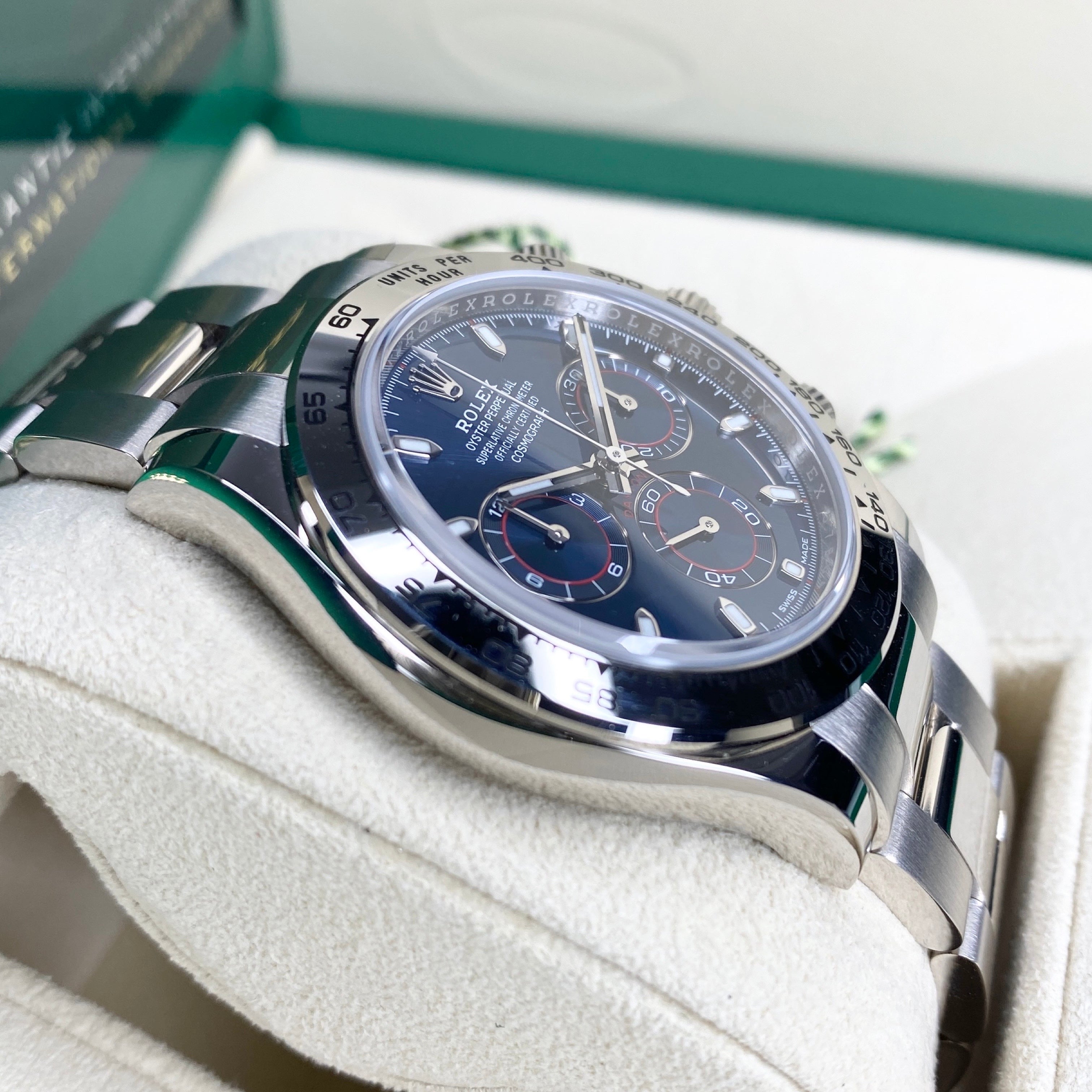 ROLEX DAYTONA 116509 blaues Zifferblatt 04/2023 LC100 FULLSET