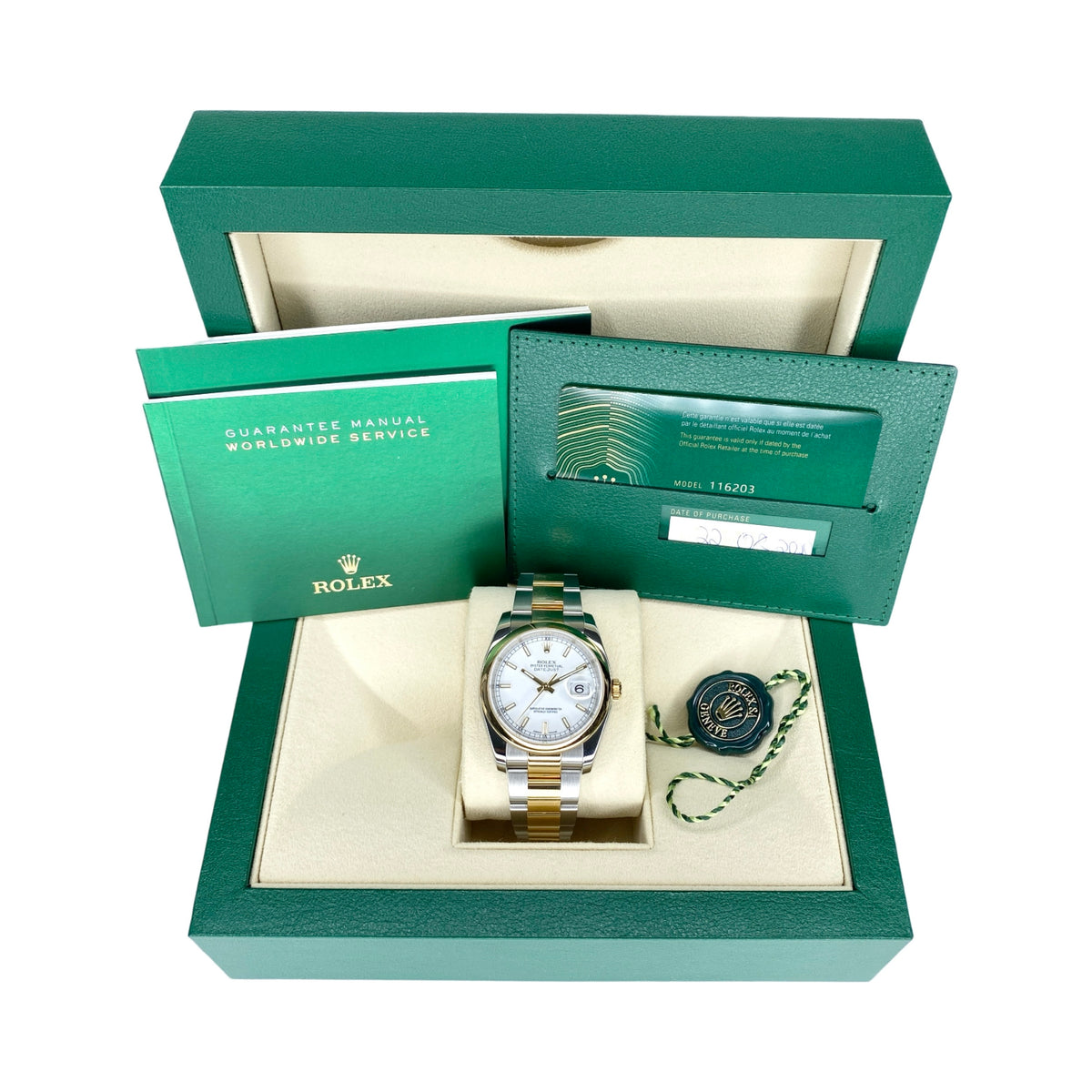 ROLEX DATEJUST 36 116203 2020 WEISS FULLSET NEU